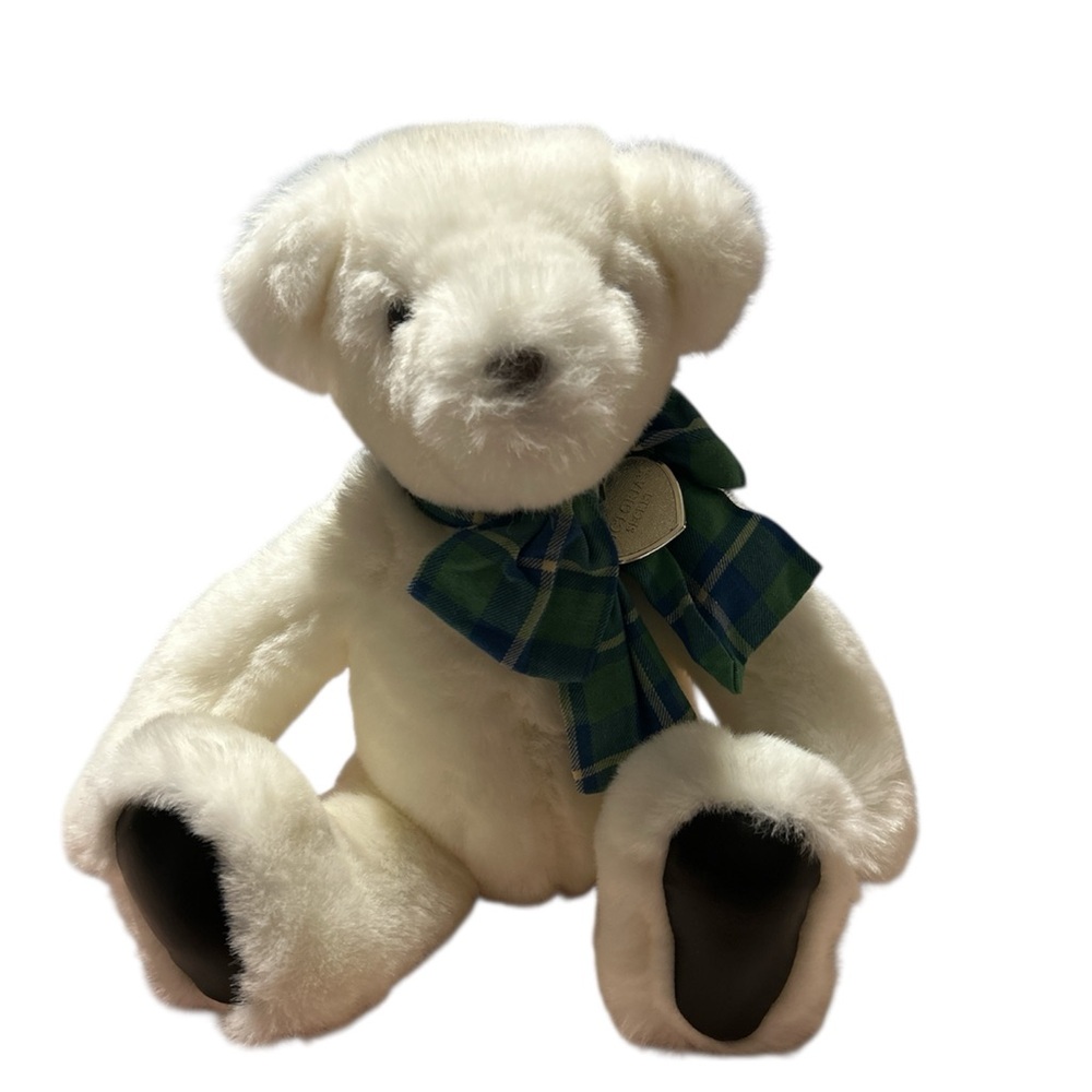 Victoria Secret 1992 Vintage White Teddy Bear with Plaid Bow